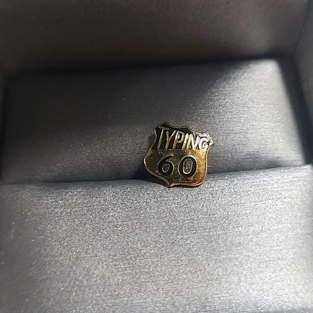 VINTAGE Typing 60 Words Per Minute WPM Mini Pin Brooch Gold Tone Black